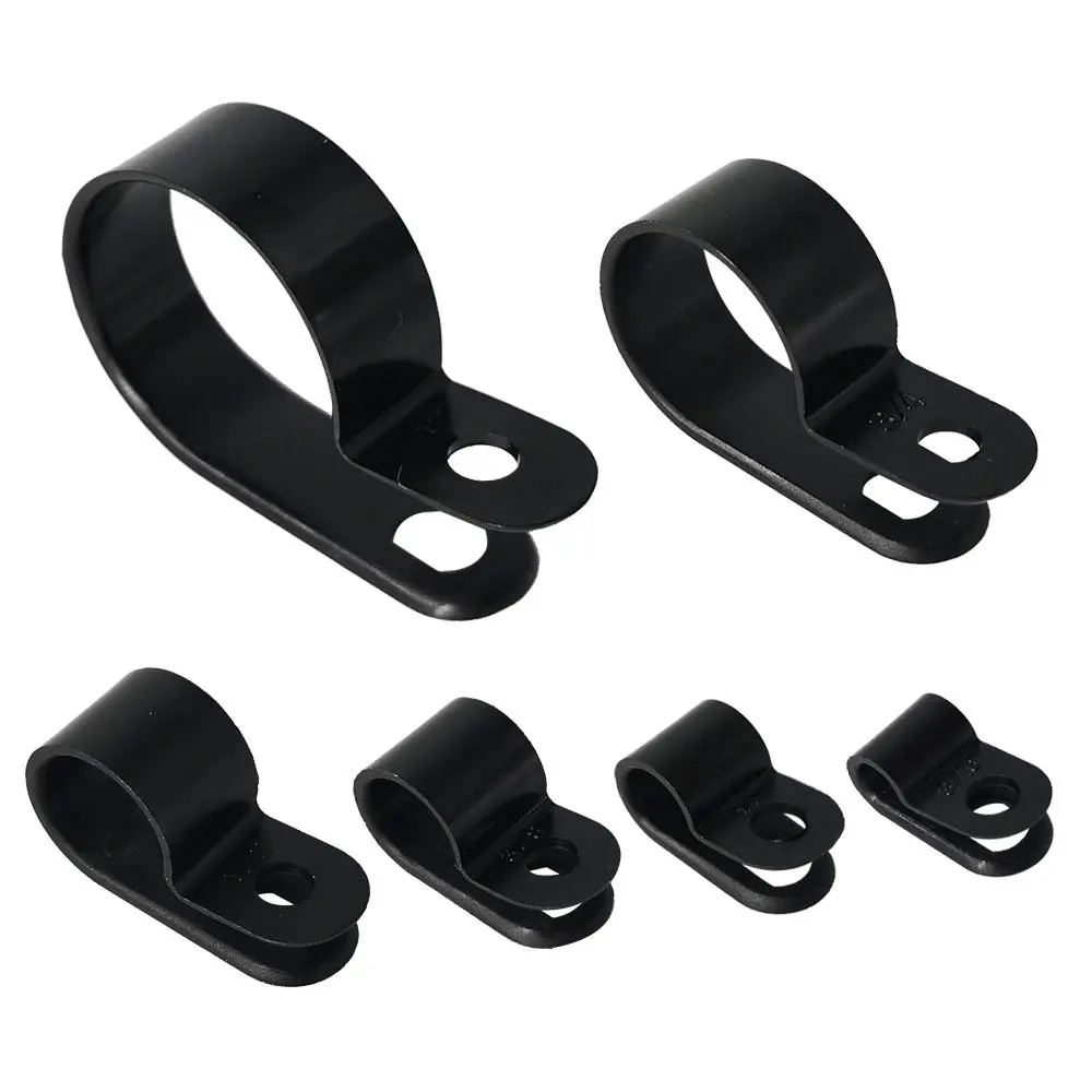 Alamic Cable Clamp 200 Pcs Black Nylon R-Type Cable Clips 6 Sizes | Cable Organizer for Electrical & Electronic Wires - main product image