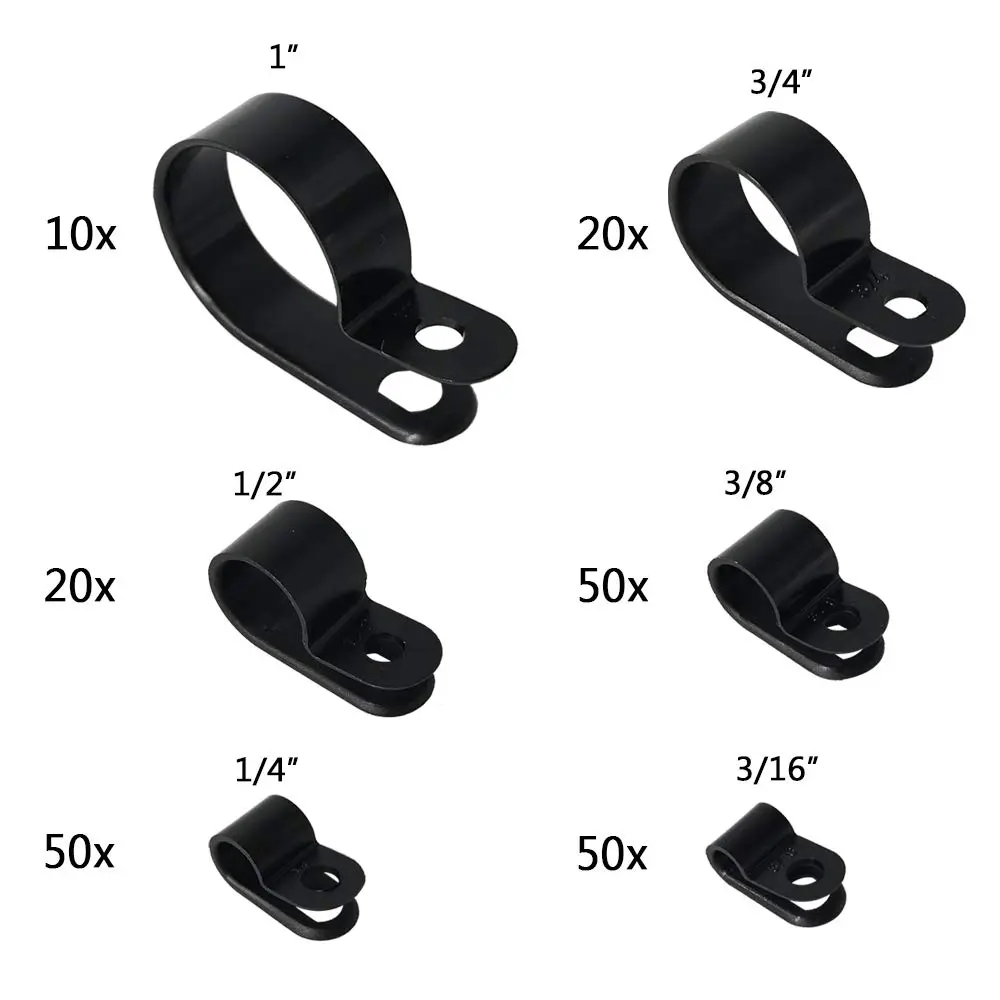 Alamic Cable Clamp 200 Pcs Black Nylon R-Type Cable Clips 6 Sizes | Cable Organizer for Electrical & Electronic Wires - view 2
