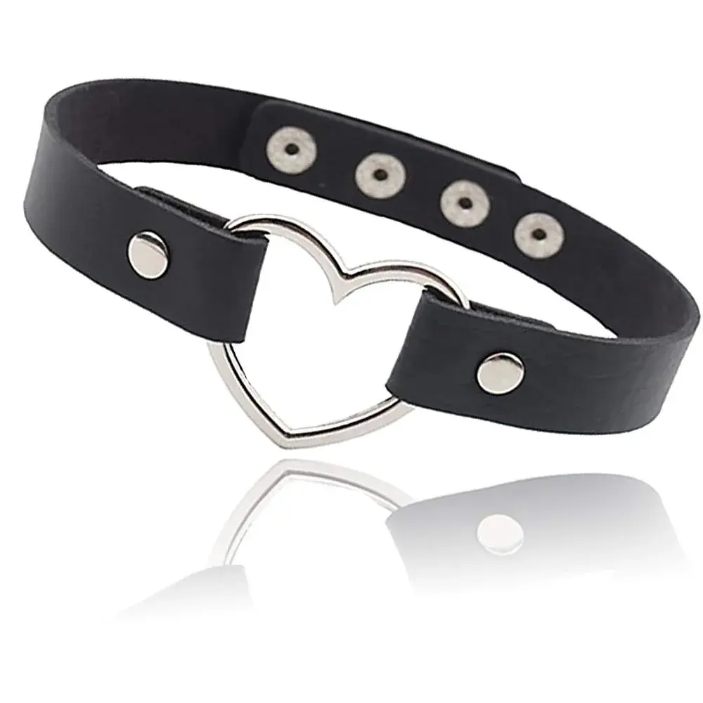 ETHOON Love Heart PU Leather Choker Necklace Collar Chain Black | Adjustable Snap Closure - main product image