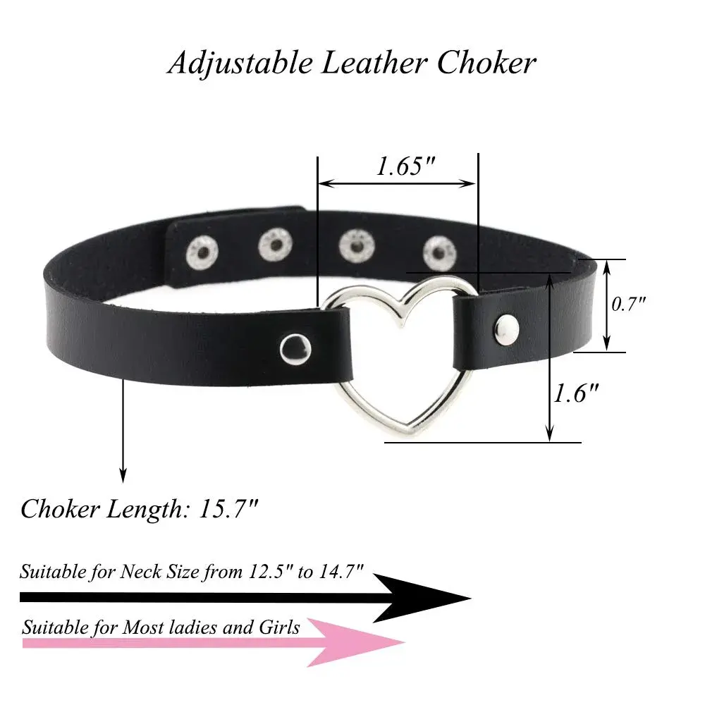 ETHOON Love Heart PU Leather Choker Necklace Collar Chain Black | Adjustable Snap Closure - view 3