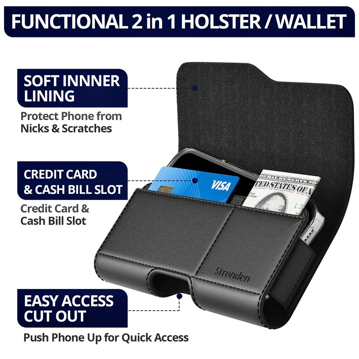 Stronden Leather Holster for iPhone 17 Pro, 17e, 16 Pro, 15 Pro, 14 Pro, 13 Pro, 12 Pro, 11, XR | Secure Magnetic Closure - view 2