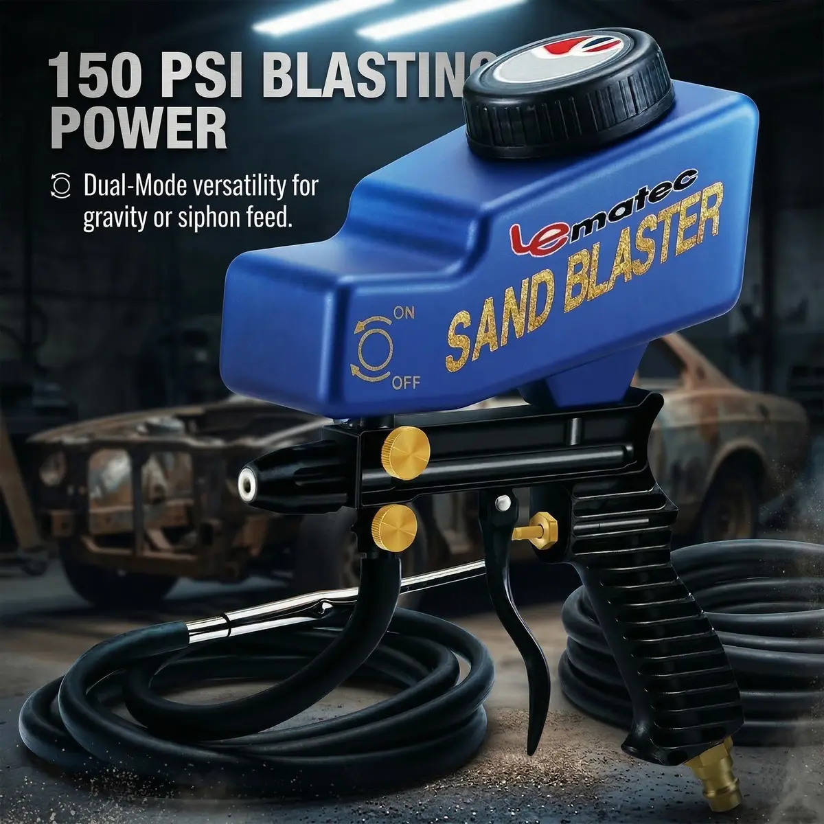 LE LEMATEC Sand Blaster Gun Kit for Air Compressor Rust Removal | Portable, Dual Mode, Ceramic Nozzle - view 2