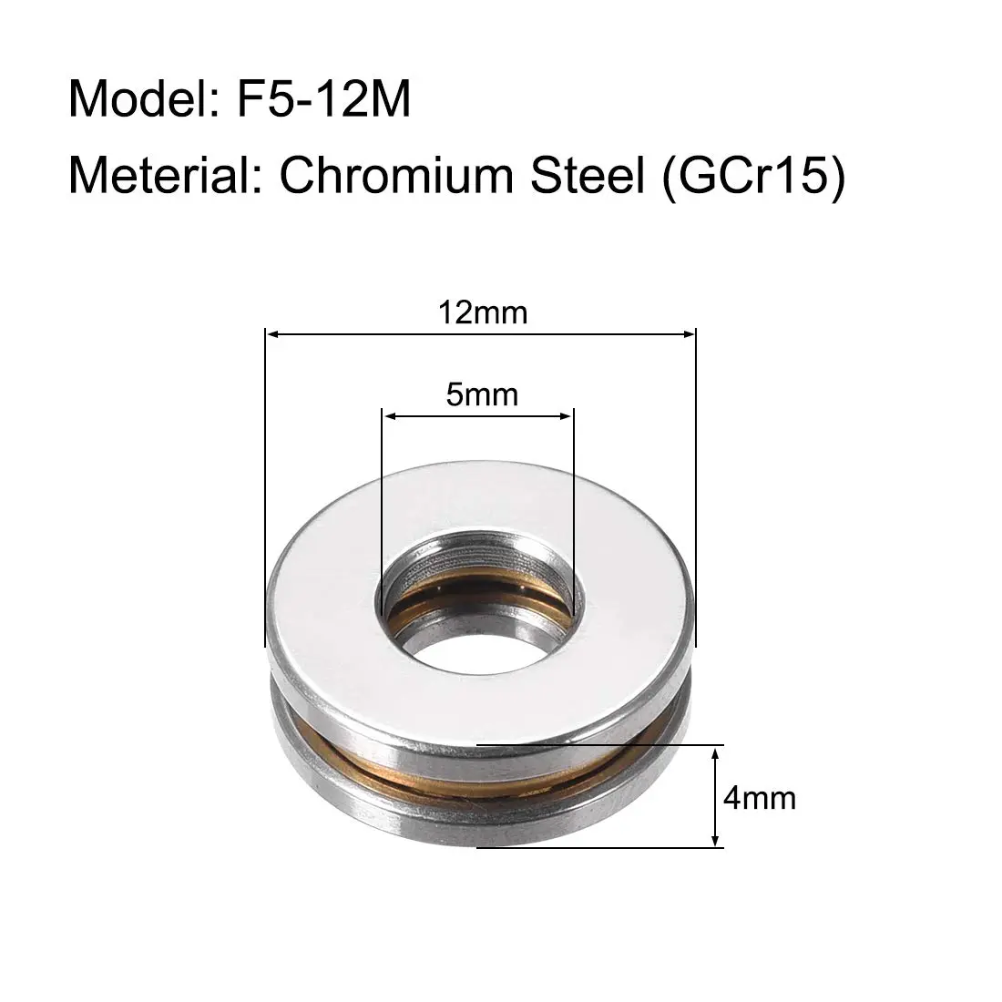 uxcell F5-12M Thrust Ball Bearings 5mm x 12mm x 4mm Chrome Steel Single Direction (2-Pack) | Precision Bearings for Industrial Applications - view 3