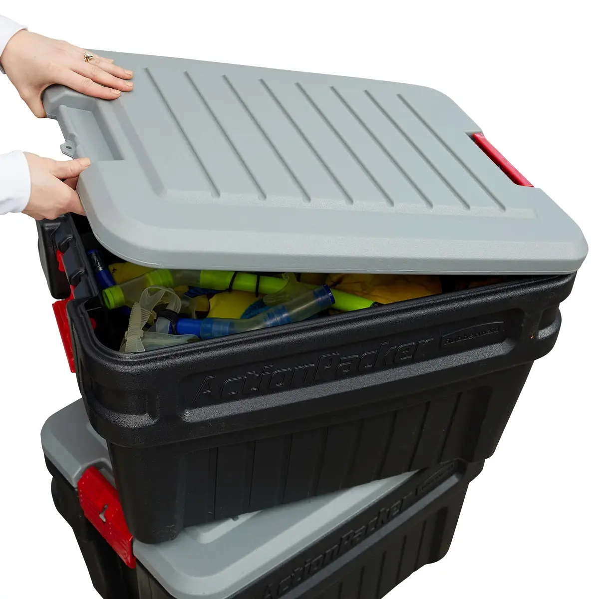 Rubbermaid ActionPacker 24 Gal Lockable Storage Box Pack of 2 | Rugged Outdoor Industrial Bins - view 8