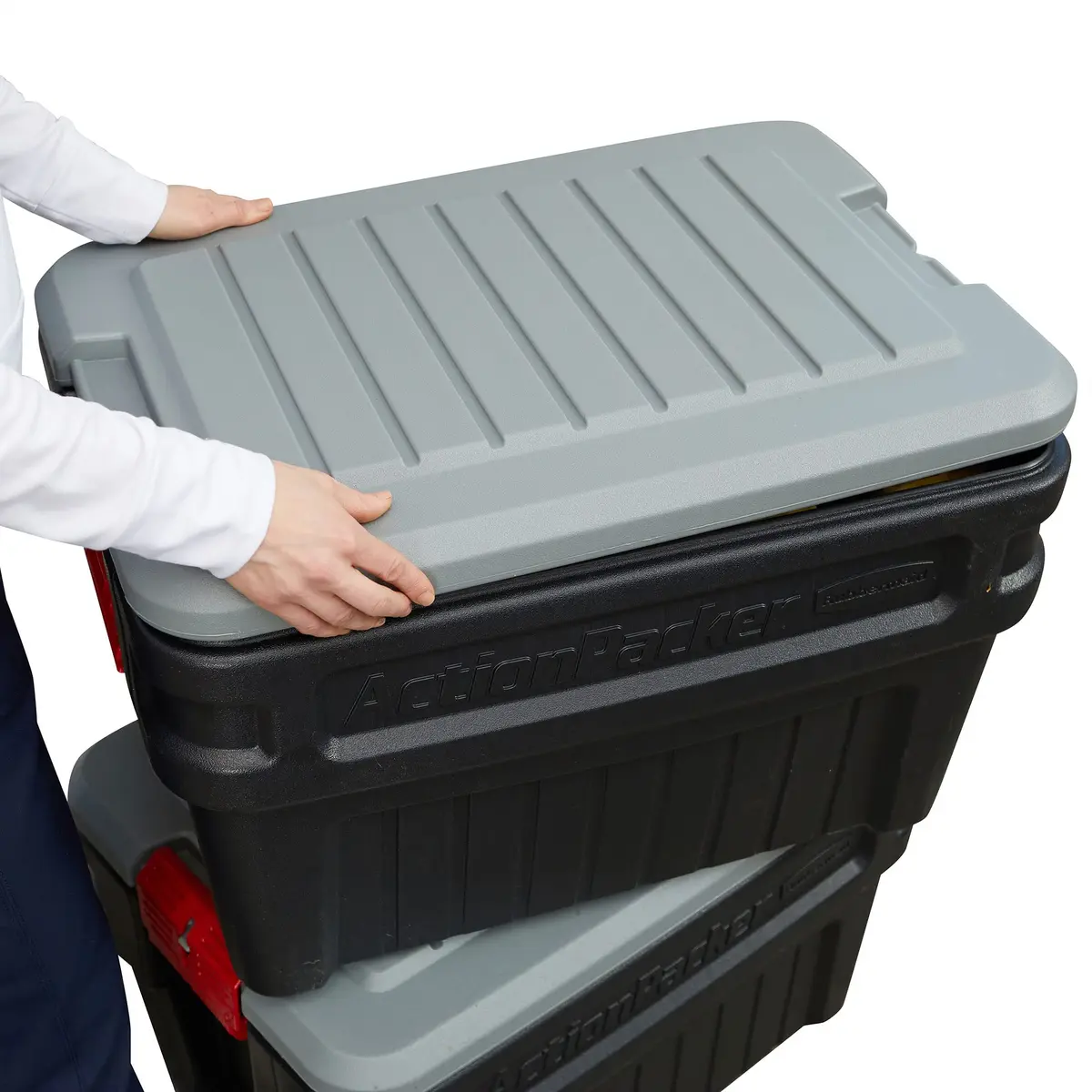 Rubbermaid ActionPacker 24 Gal Lockable Storage Box Pack of 2 | Rugged Outdoor Industrial Bins - view 9