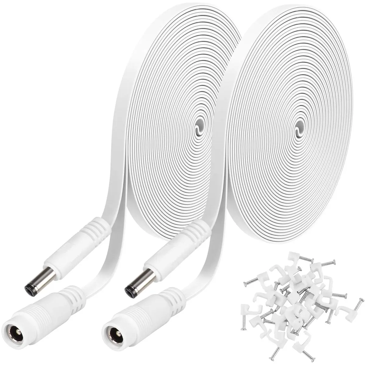 Uogw 2 Pack 20ft/6m DC Power Extension Cable 2.1mm x 5.5mm | Compatible with 12V DC Adapter for CCTV, IP Camera, LED, Car, White - main product image