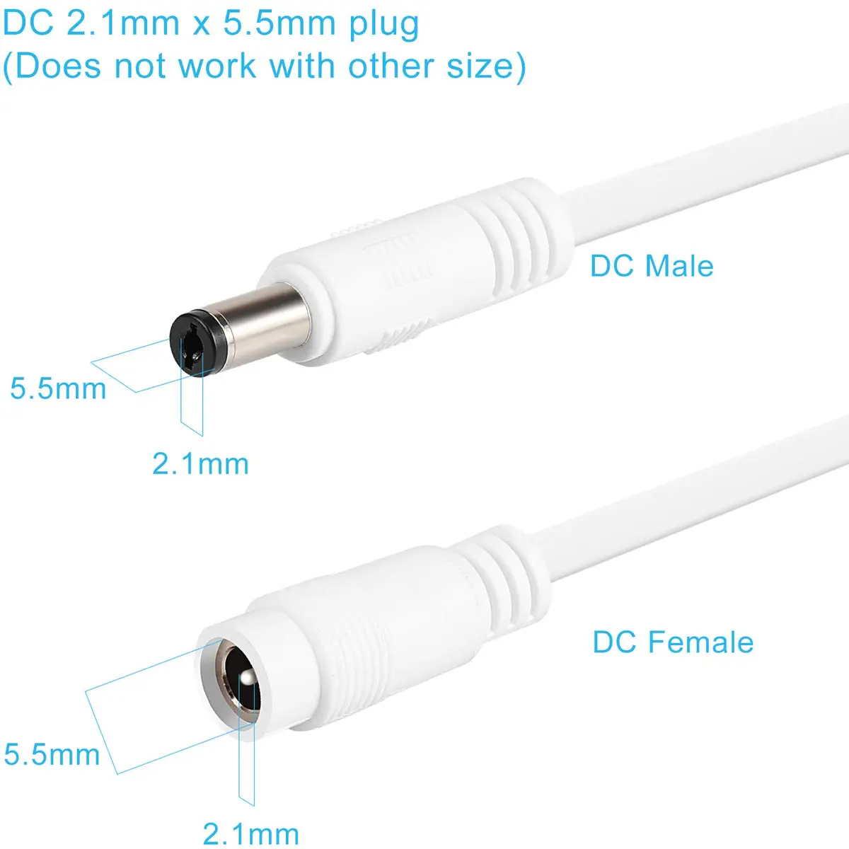 Uogw 2 Pack 20ft/6m DC Power Extension Cable 2.1mm x 5.5mm | Compatible with 12V DC Adapter for CCTV, IP Camera, LED, Car, White - view 6