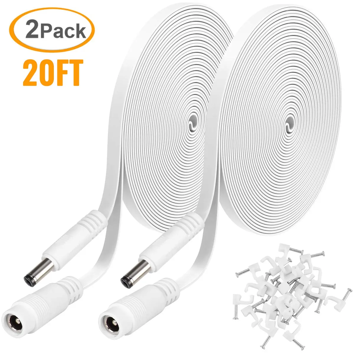 Uogw 2 Pack 20ft/6m DC Power Extension Cable 2.1mm x 5.5mm | Compatible with 12V DC Adapter for CCTV, IP Camera, LED, Car, White - view 8