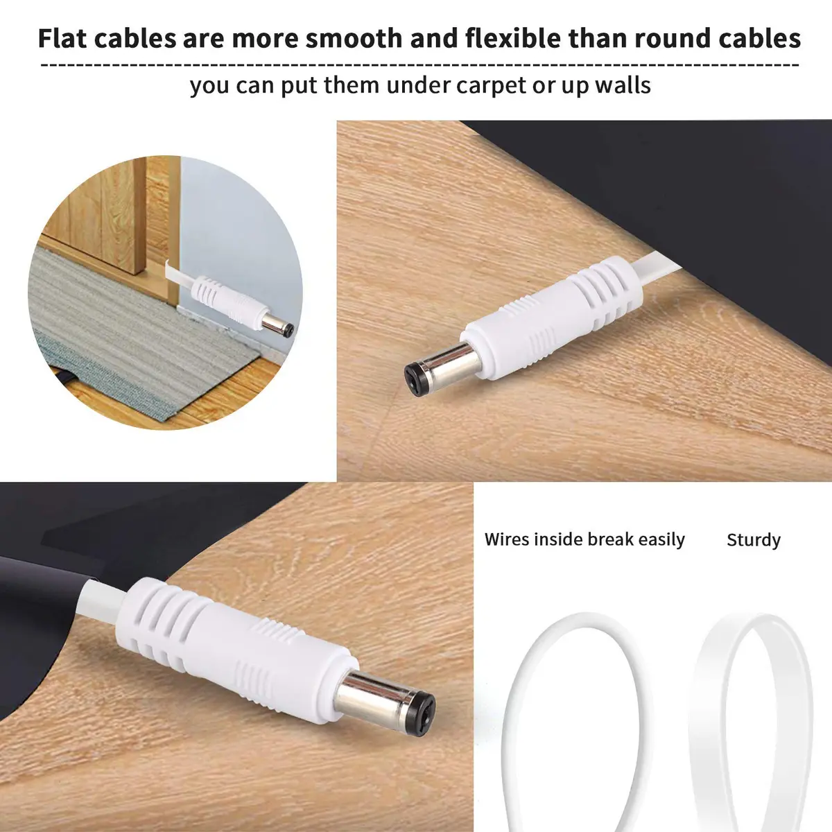 Uogw 2 Pack 20ft/6m DC Power Extension Cable 2.1mm x 5.5mm | Compatible with 12V DC Adapter for CCTV, IP Camera, LED, Car, White - view 3