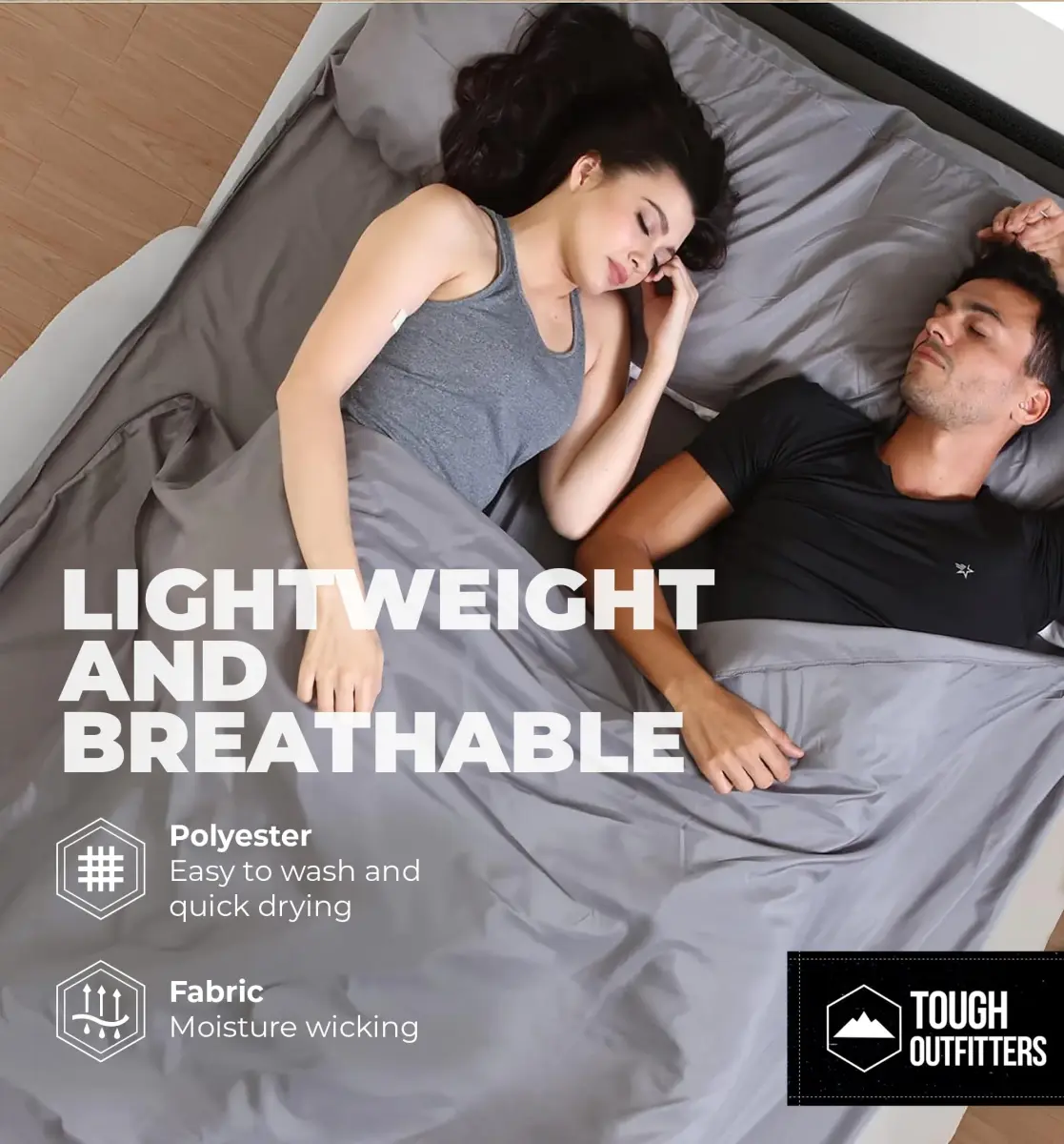 Tough Outdoors Double Sleeping Bag Liner 203cm (85") x 188cm (74") with Zipper | Ultralight Polyester Travel Sheet for Camping & Hotels - view 5