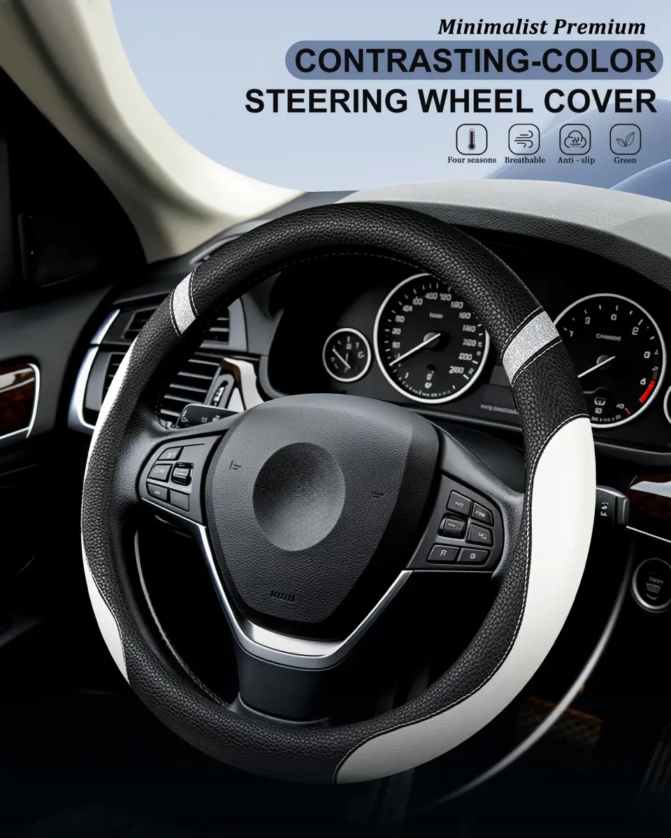 Cxtiy White Leather Steering Wheel Cover for Cars 38cm (15 Inch) | Universal Fit for Women - view 3