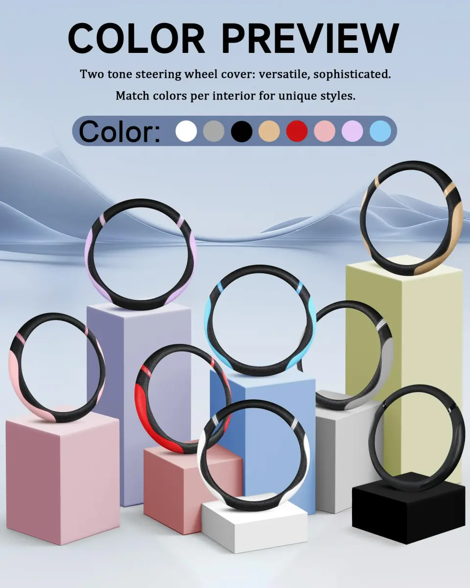 Cxtiy White Leather Steering Wheel Cover for Cars 38cm (15 Inch) | Universal Fit for Women - view 4
