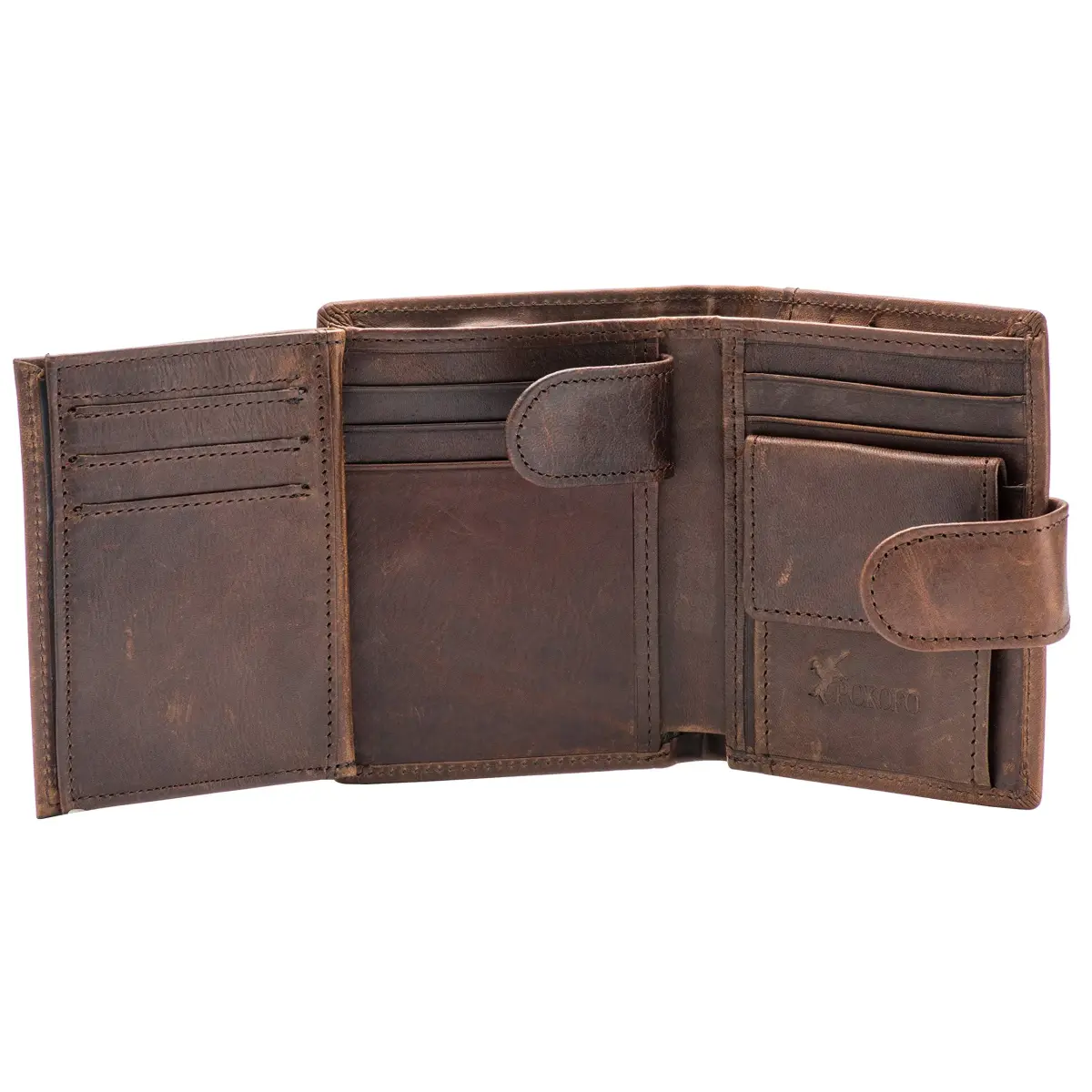 POKOFO RFID Genuine Leather Trifold Wallet with Snap Closure & 10 Card Slots | 11.7 cm (4.6") x 8.9 cm (3.5") x 1.5 cm (0.6") - main product image