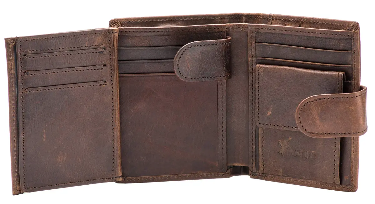 POKOFO RFID Genuine Leather Trifold Wallet with Snap Closure & 10 Card Slots | 11.7 cm (4.6") x 8.9 cm (3.5") x 1.5 cm (0.6") - main product image