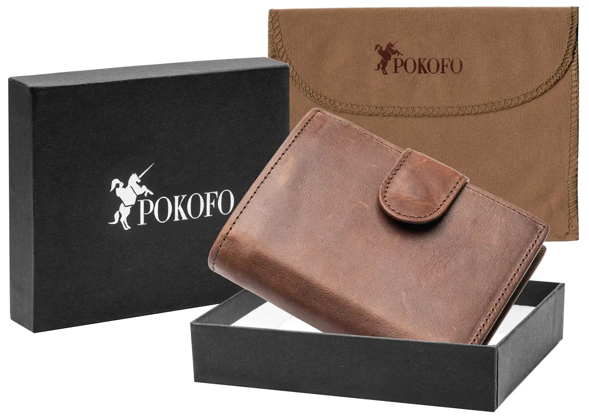POKOFO RFID Genuine Leather Trifold Wallet with Snap Closure & 10 Card Slots | 11.7 cm (4.6") x 8.9 cm (3.5") x 1.5 cm (0.6") - view 6