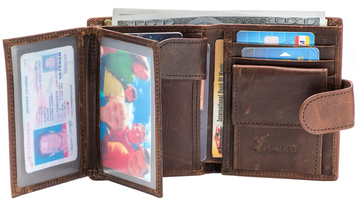 POKOFO RFID Genuine Leather Trifold Wallet with Snap Closure & 10 Card Slots | 11.7 cm (4.6") x 8.9 cm (3.5") x 1.5 cm (0.6") - view 3