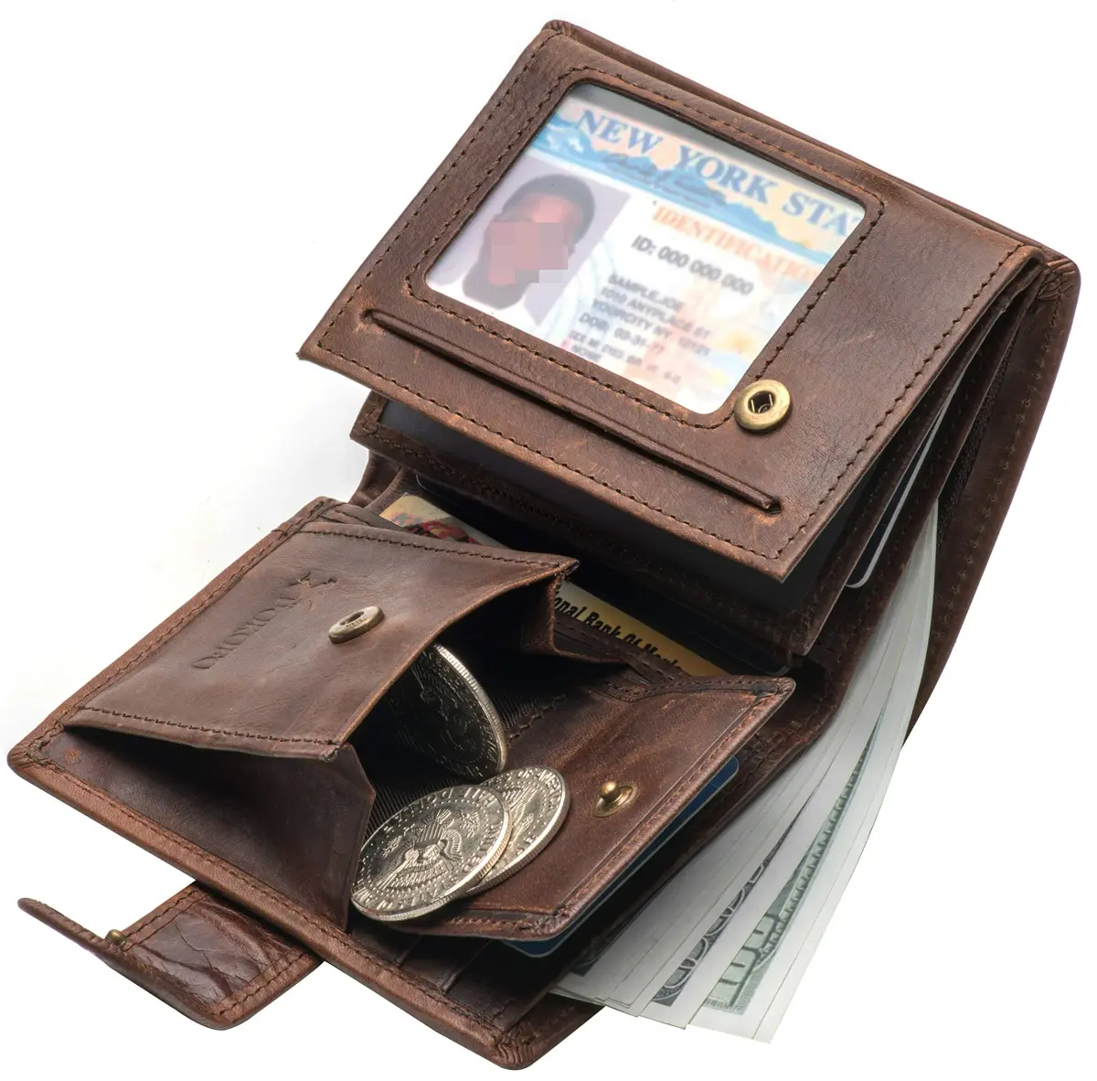 POKOFO RFID Genuine Leather Trifold Wallet with Snap Closure & 10 Card Slots | 11.7 cm (4.6") x 8.9 cm (3.5") x 1.5 cm (0.6") - view 4