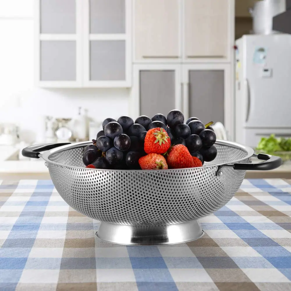 Tiawudi 5-Quart Stainless Steel Colander with Heat Resistant Handles | Easy Grip Micro-Perforated Strainer - view 7