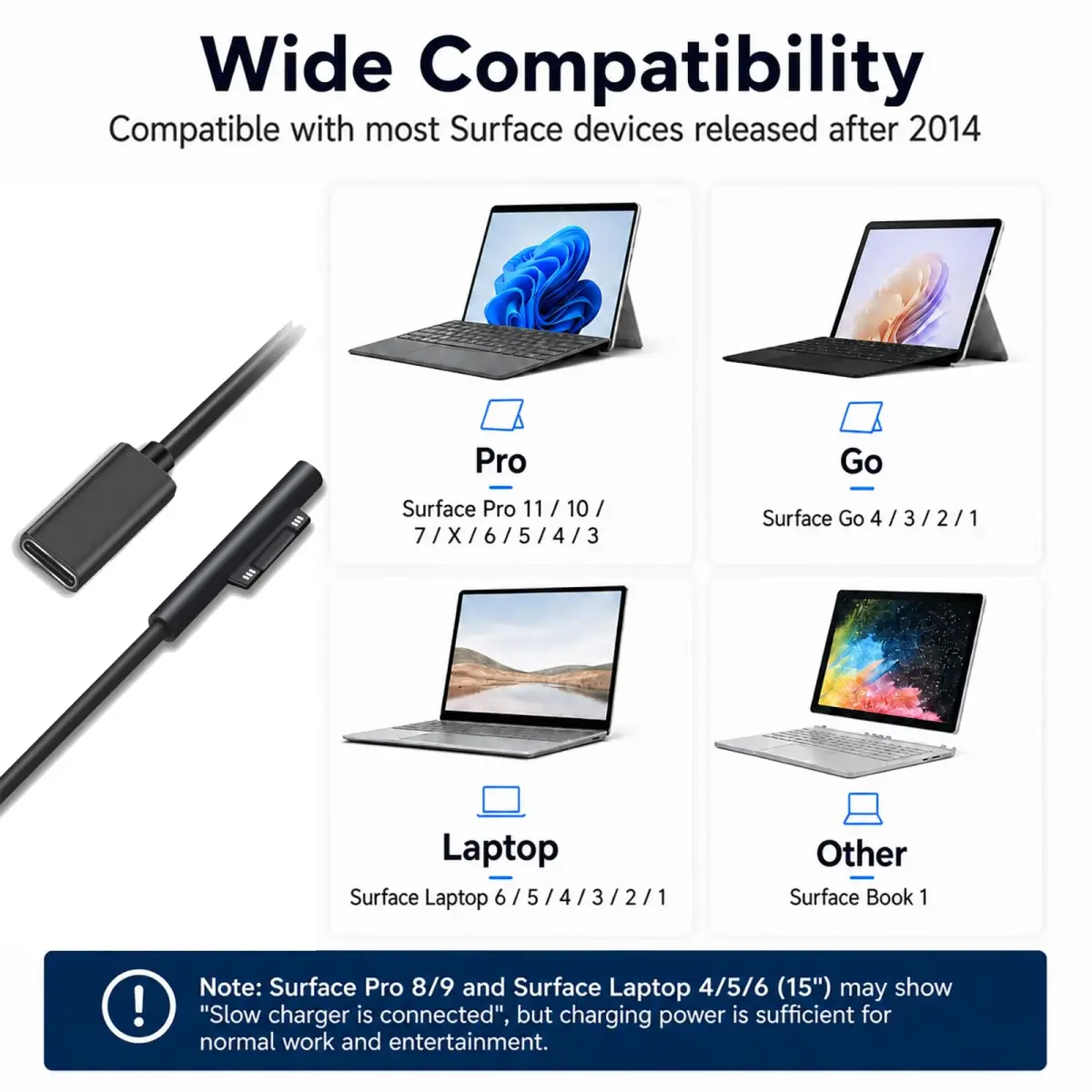 Sisyphy Surface Connect to USB-C Charging Cable 20cm (0.7ft) | Charge Surface Pro with USB-C PD Charger - view 3