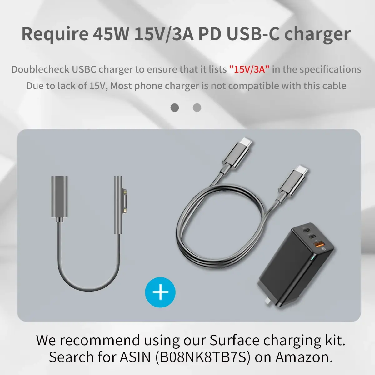Sisyphy Surface Connect to USB-C Charging Cable 20cm (0.7ft) | Charge Surface Pro with USB-C PD Charger - view 4