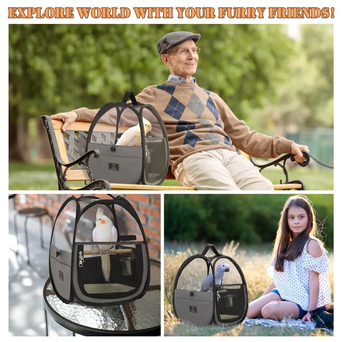 A 4 Pet Bird Carrier for Travel, Clear Windows, Lightweight | Safe & Portable Bird Cage - view 7