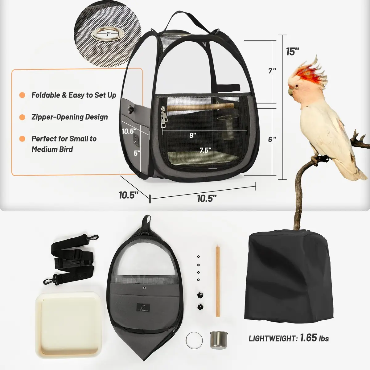 A 4 Pet Bird Carrier for Travel, Clear Windows, Lightweight | Safe & Portable Bird Cage - view 2