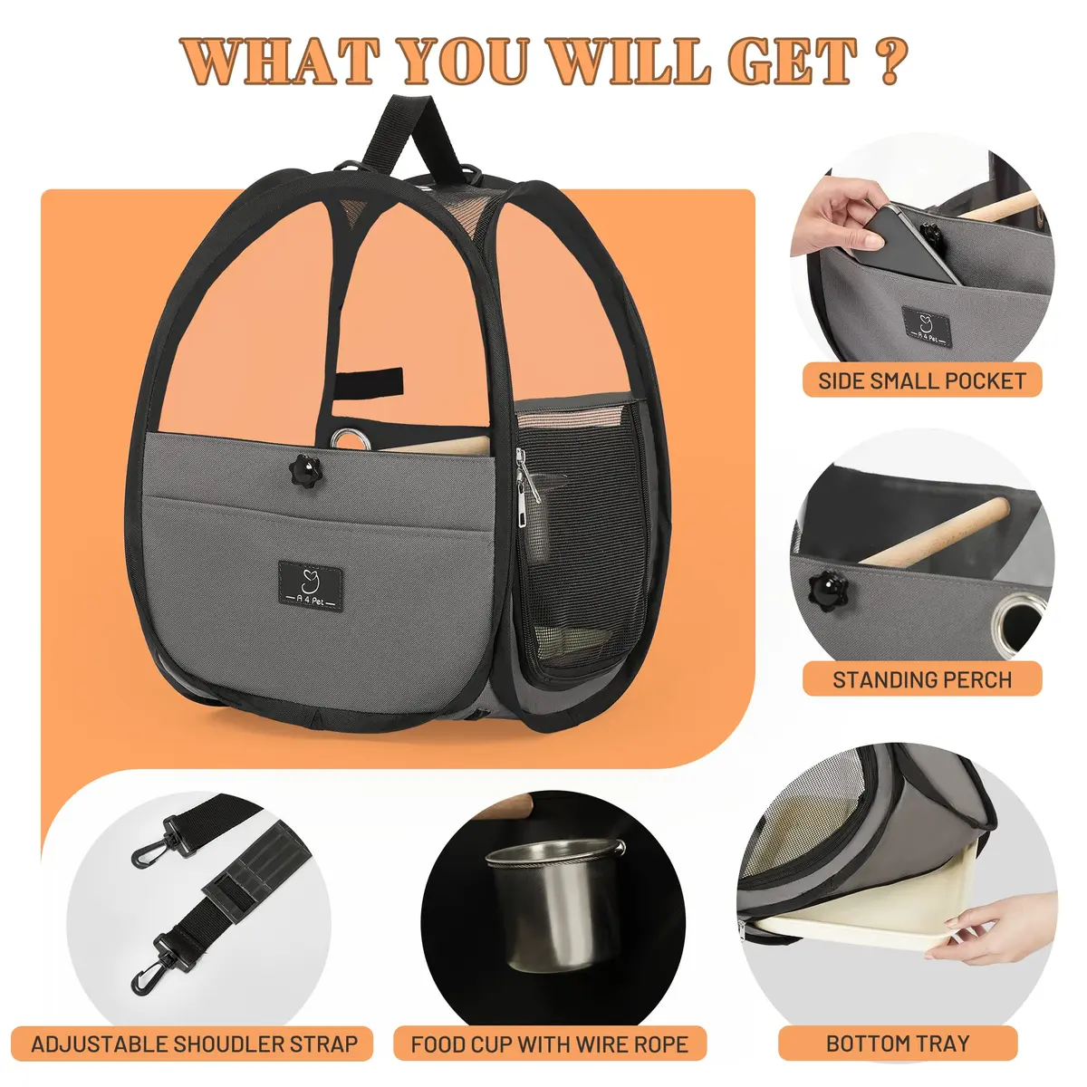 A 4 Pet Bird Carrier for Travel, Clear Windows, Lightweight | Safe & Portable Bird Cage - view 3