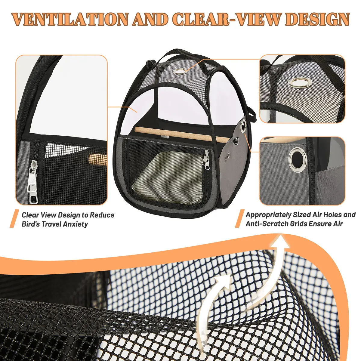 A 4 Pet Bird Carrier for Travel, Clear Windows, Lightweight | Safe & Portable Bird Cage - view 4