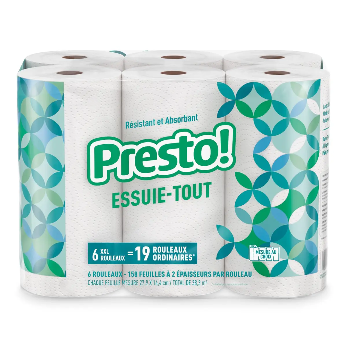 Presto! Ultra-Strong Premium Paper Towels 6 Rolls | 158 Sheets per Roll, White, Flex-a-Size, Equivalent to 19 Regular Rolls - view 2
