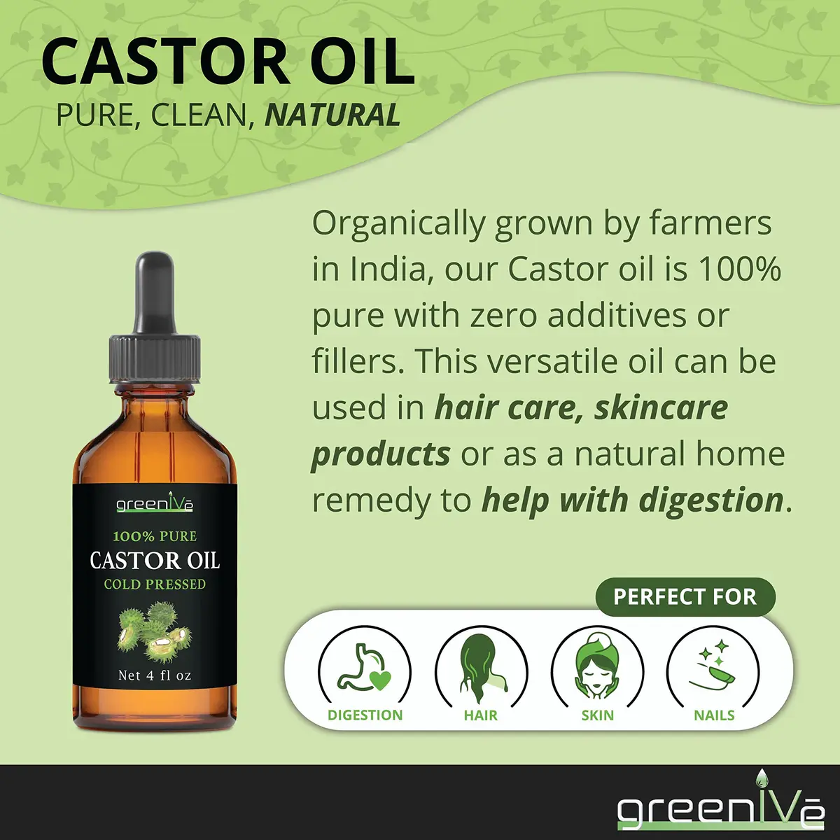 GreenIVe 100% Pure Cold-Pressed Castor Oil 120ml (4 Fl Oz) | For Hair Growth, Eyelashes, Eyebrows, Skin Moisturizer - view 5