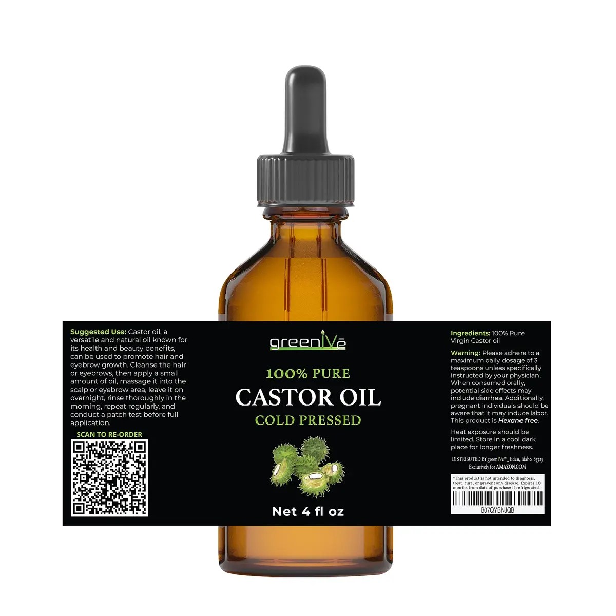 GreenIVe 100% Pure Cold-Pressed Castor Oil 120ml (4 Fl Oz) | For Hair Growth, Eyelashes, Eyebrows, Skin Moisturizer - view 4