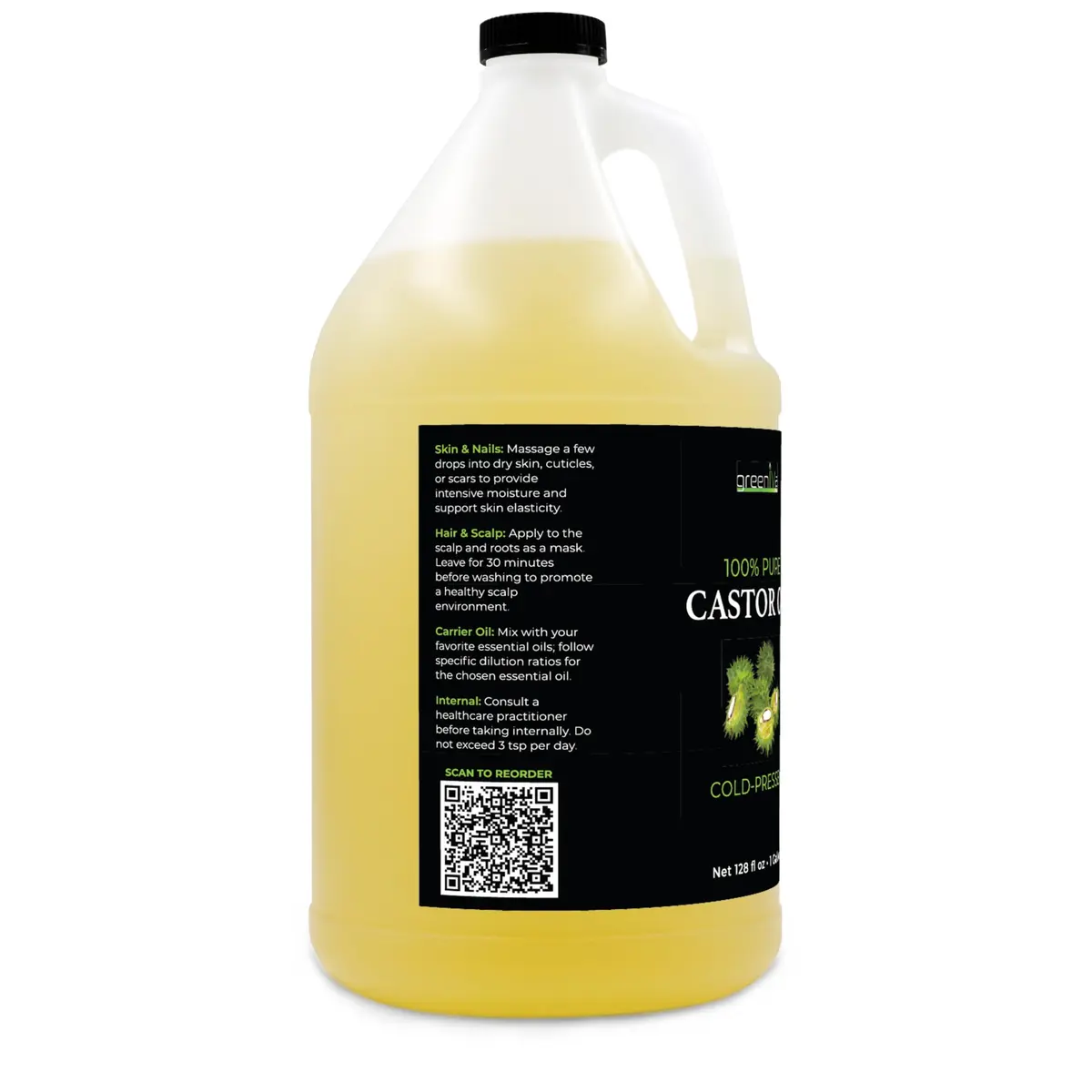 GreenIVe 100% Pure Castor Oil – Cold-Pressed, Hexane-Free – Hair, Eyebrows, Eyelashes, Skin Moisturizer, Castor Pack Wrap Oil Bulk Bottle (1 Gallon) - view 3
