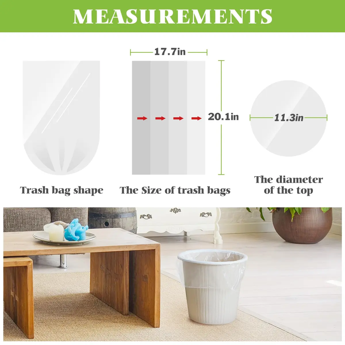 Teivio Small Trash Bags 2.6 Gal | HDPE Garbage Bags for Home & Office, 220 Count, Clear - view 2