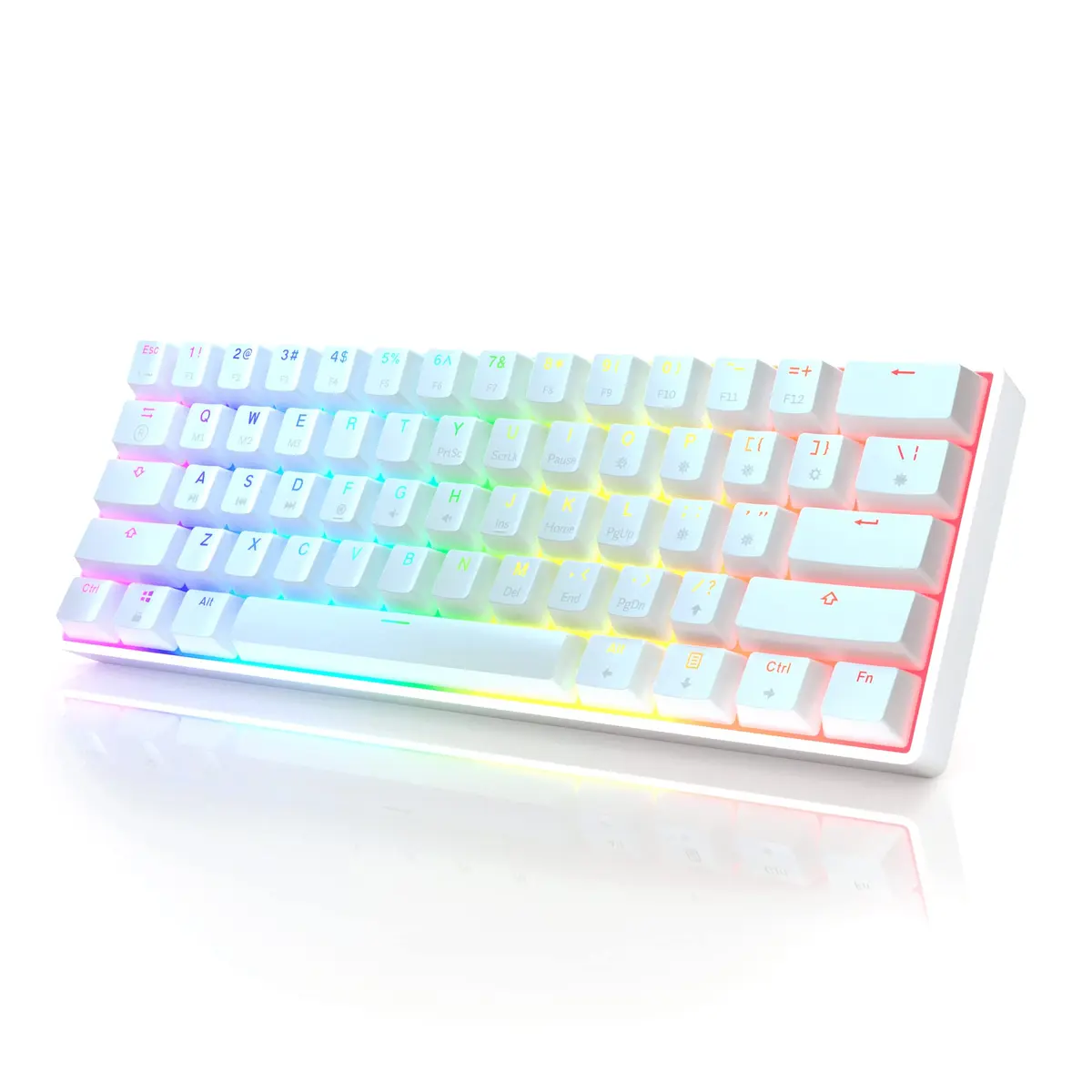 HK GAMING GK61 Mechanical Gaming Keyboard - 61 Keys RGB Backlit, Gateron Optical Brown Switches, White | Compact, Programmable, Wired - main product image
