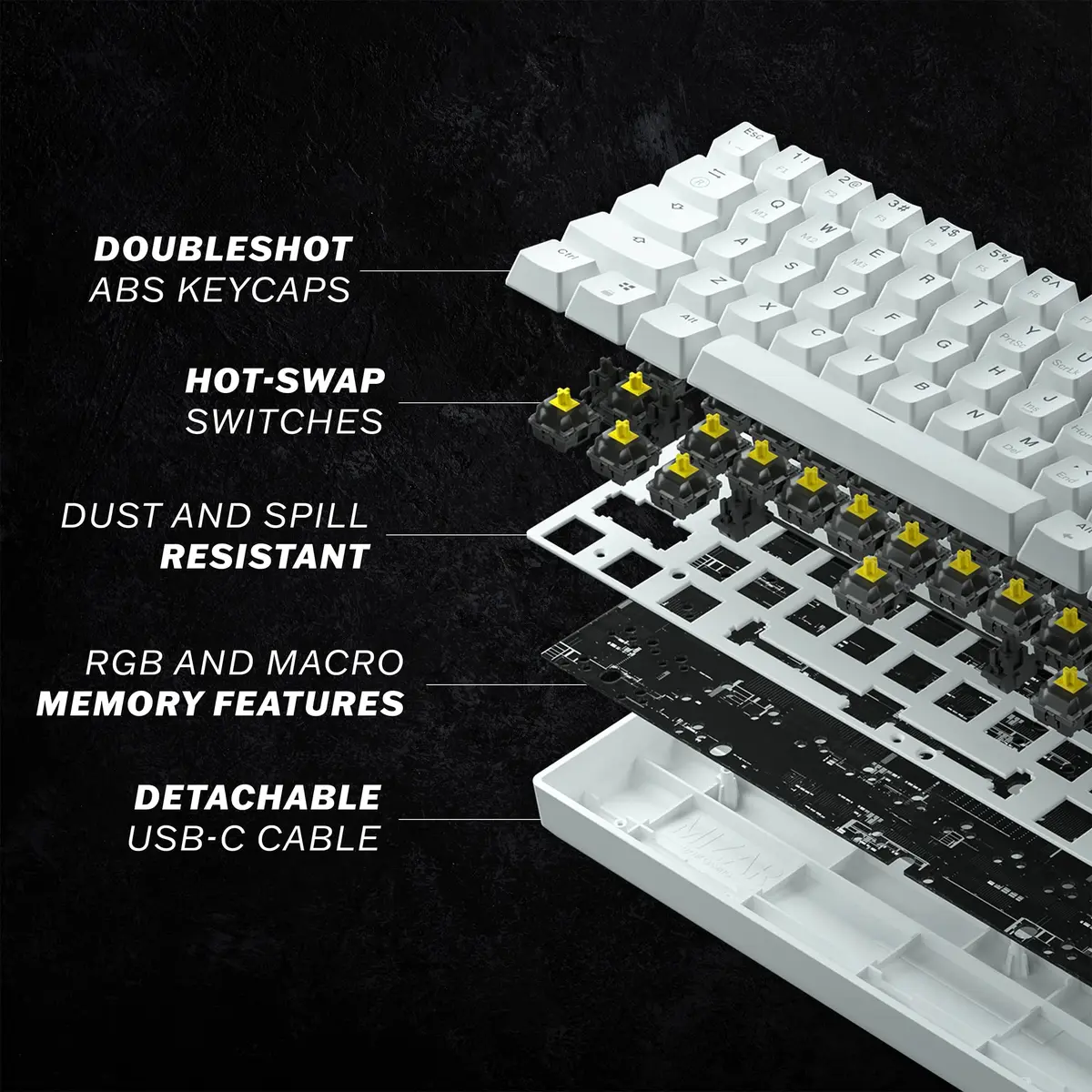 HK GAMING GK61 Mechanical Gaming Keyboard - 61 Keys RGB Backlit, Gateron Optical Brown Switches, White | Compact, Programmable, Wired - view 5