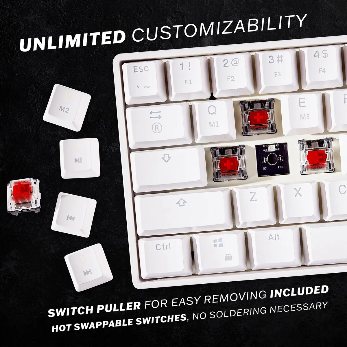 HK GAMING GK61 Mechanical Gaming Keyboard - 61 Keys RGB Backlit, Gateron Optical Brown Switches, White | Compact, Programmable, Wired - view 3