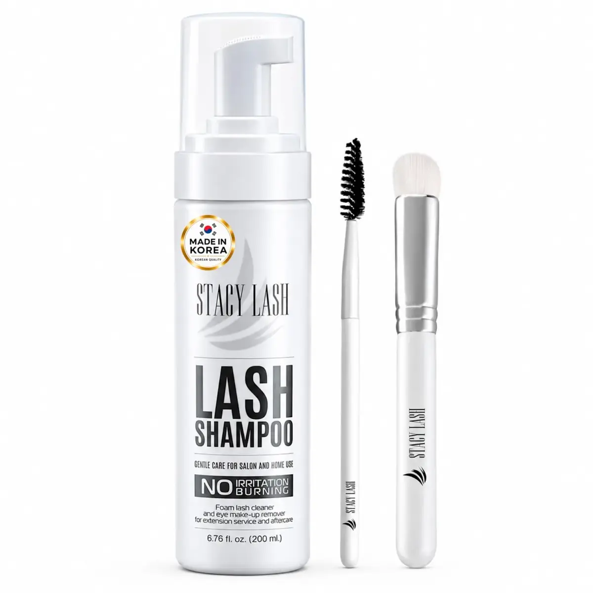 STACY LASH Eyelash Extension Shampoo & Brush 200ml (6.76 fl oz) | Gentle Foam Cleanser for Natural Lashes & Extensions - main product image