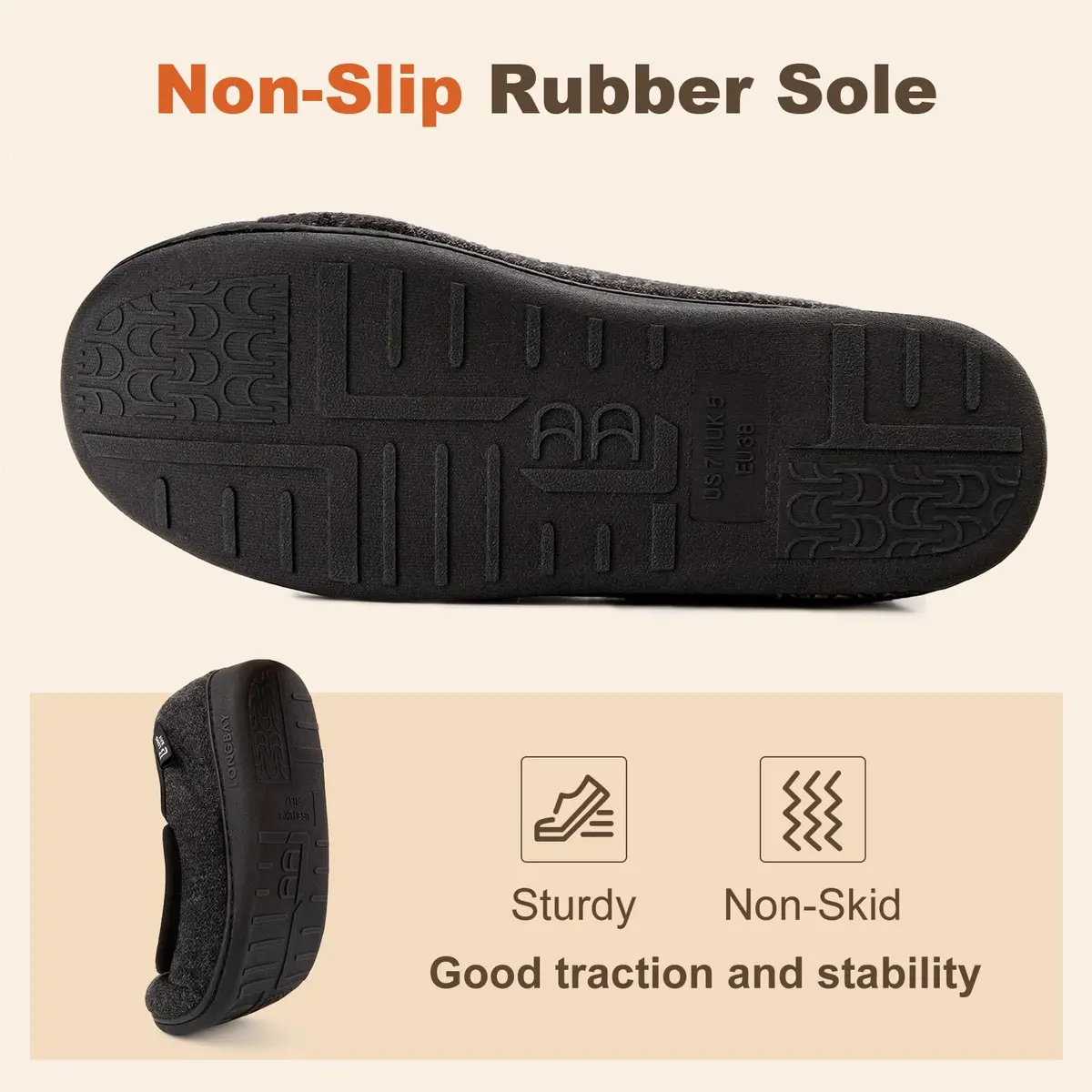 LongBay Women's Adjustable Memory Foam Slippers Black | Wide Fit, Orthopedic Support - view 6
