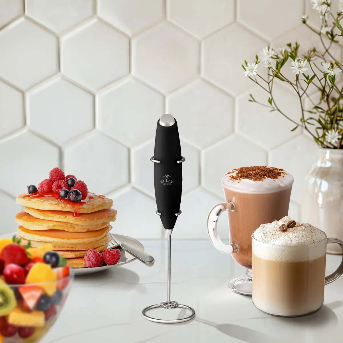 Zulay Kitchen Milk Frother Set – Handheld Coffee Frother with Stand, 350ml, 13,000 RPM, Stainless Steel, Barista Kit - view 7