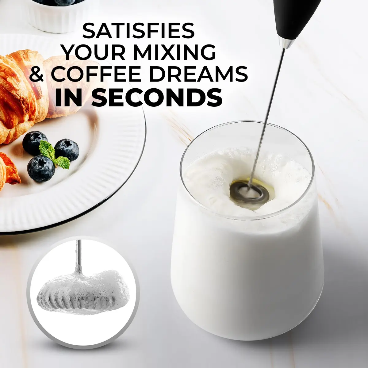 Zulay Kitchen Milk Frother Set – Handheld Coffee Frother with Stand, 350ml, 13,000 RPM, Stainless Steel, Barista Kit - view 2