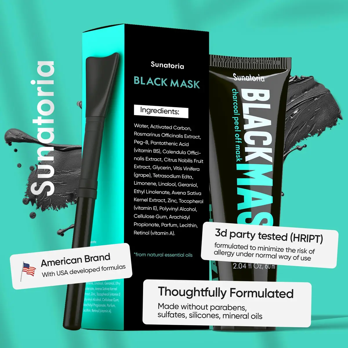 SUNATORIA Original Black Peel Off Face Mask 60ml (2.04 fl oz) | Purifying Charcoal Mask for Oily Skin - view 3