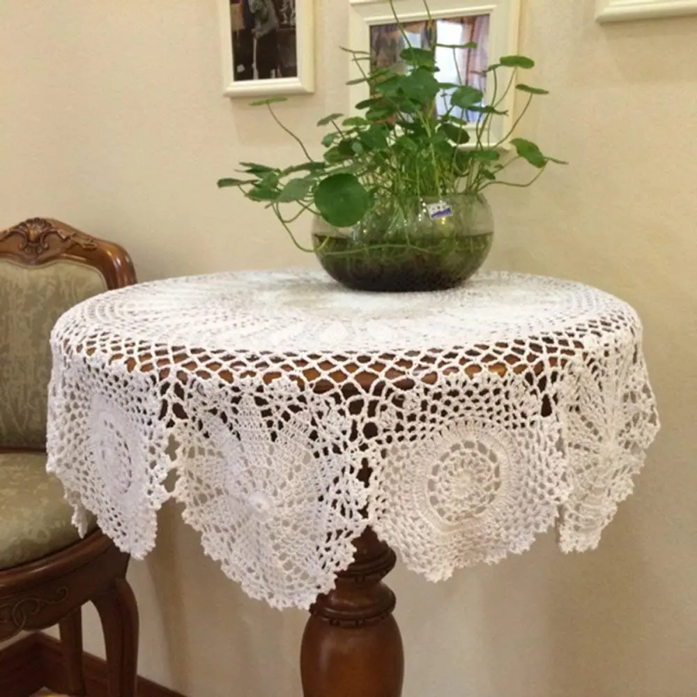 Hetao Handmade Crochet Round Tablecloth Doilies Lace Table Covers White 90 cm (35 Inch) | Elegant Lace Design for Weddings & Home Decor - view 2
