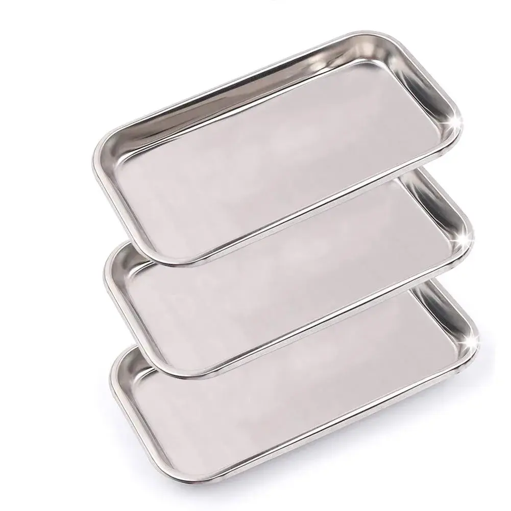 LabAider Stainless Steel Dental Procedure Tray 21.9 cm (8.6") | 3-Pack Flat Type for Medical & Lab Use - main product image