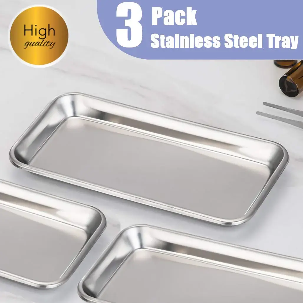 LabAider Stainless Steel Dental Procedure Tray 21.9 cm (8.6") | 3-Pack Flat Type for Medical & Lab Use - view 2