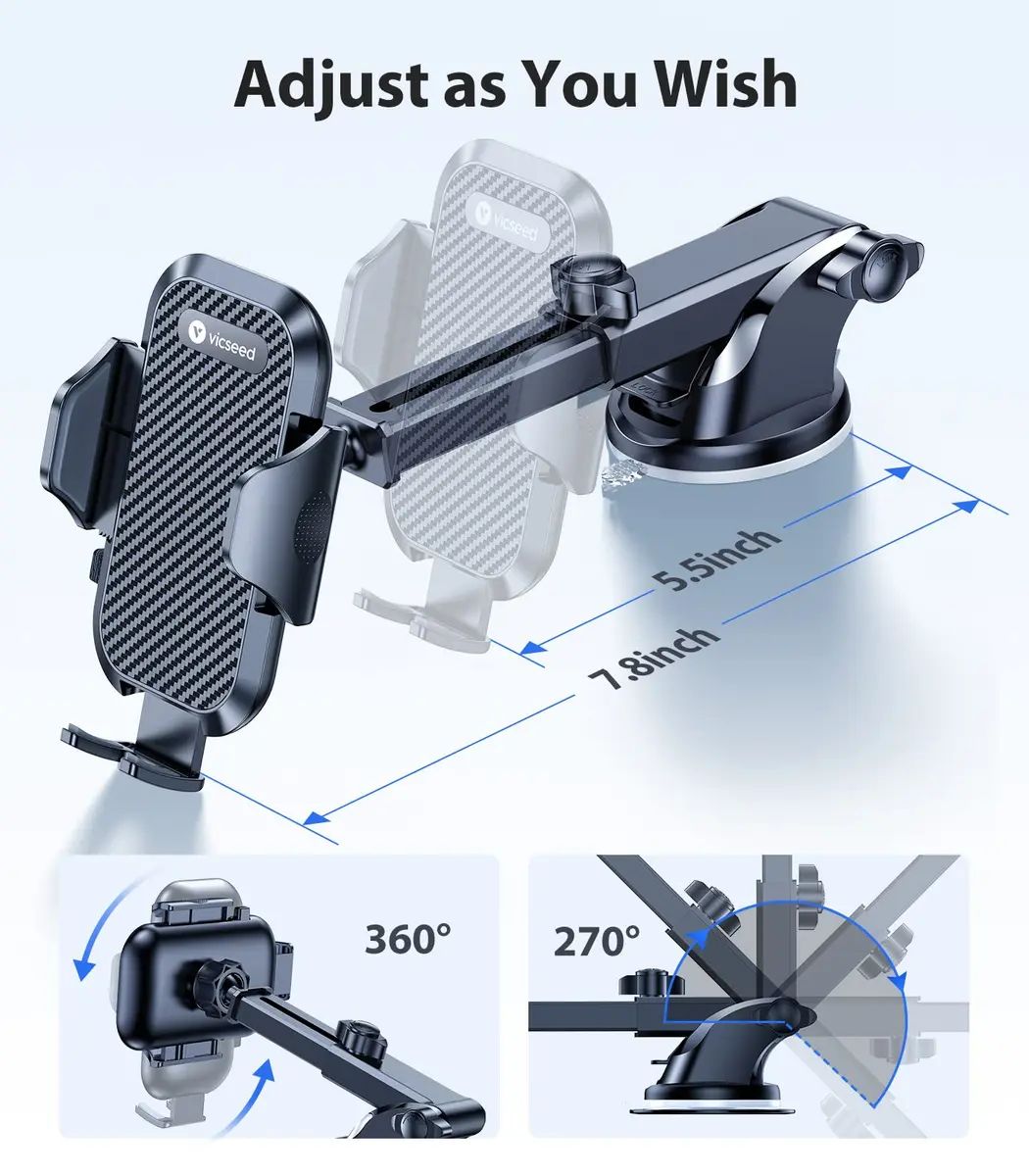 VICSEED 2026 Ultimate Sturdy Car Phone Holder 95+LBS Suction | Universal Long Arm Mount for Car Dashboard & Windshield - view 8