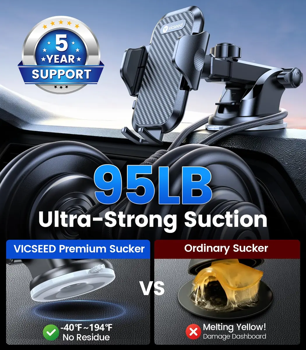VICSEED 2026 Ultimate Sturdy Car Phone Holder 95+LBS Suction | Universal Long Arm Mount for Car Dashboard & Windshield - view 4
