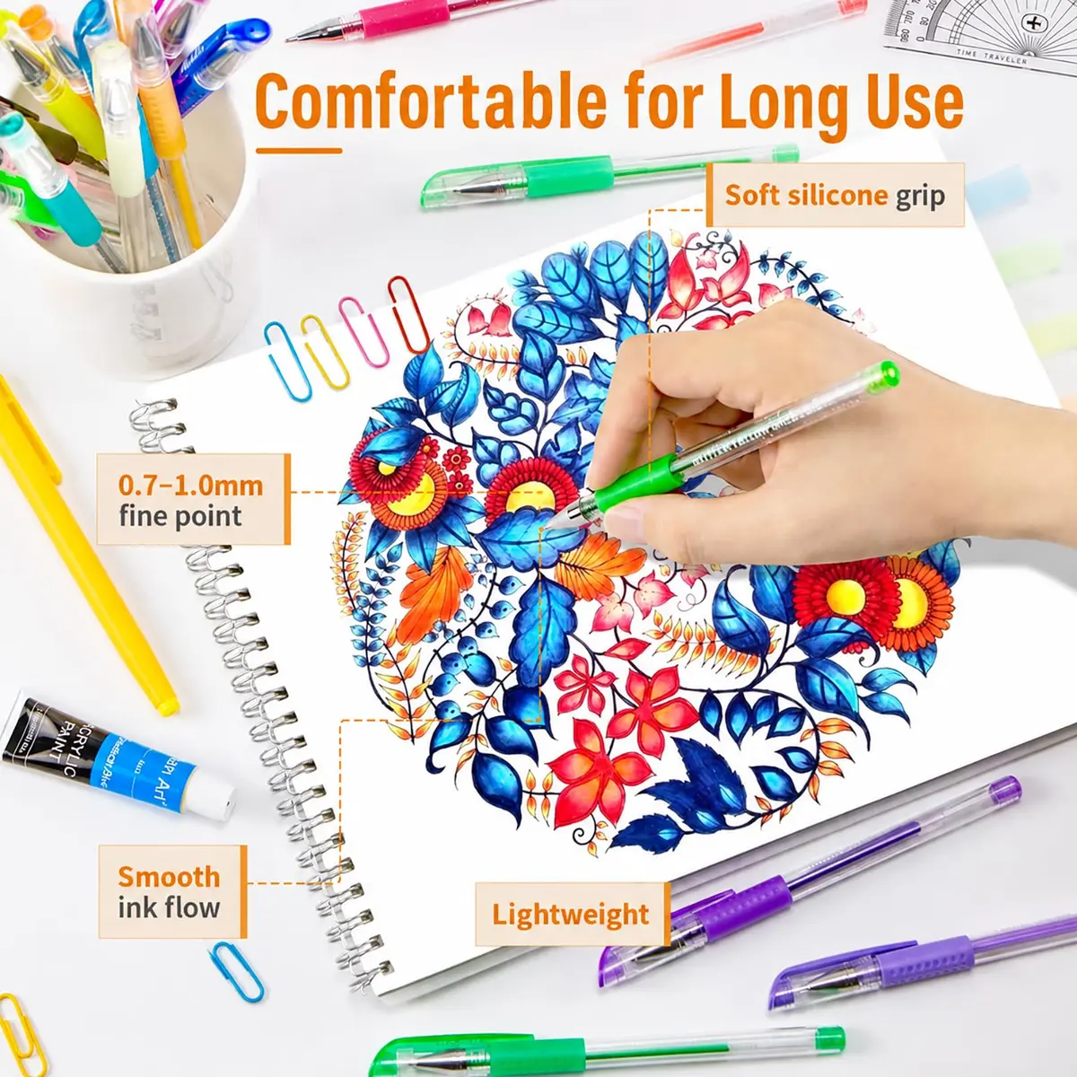 Aen Art Gel Pens for Adult Coloring Books, 30 Colors, Fine Point, 0.8mm | Bright & Vivid Colors for Art & Craft - view 2