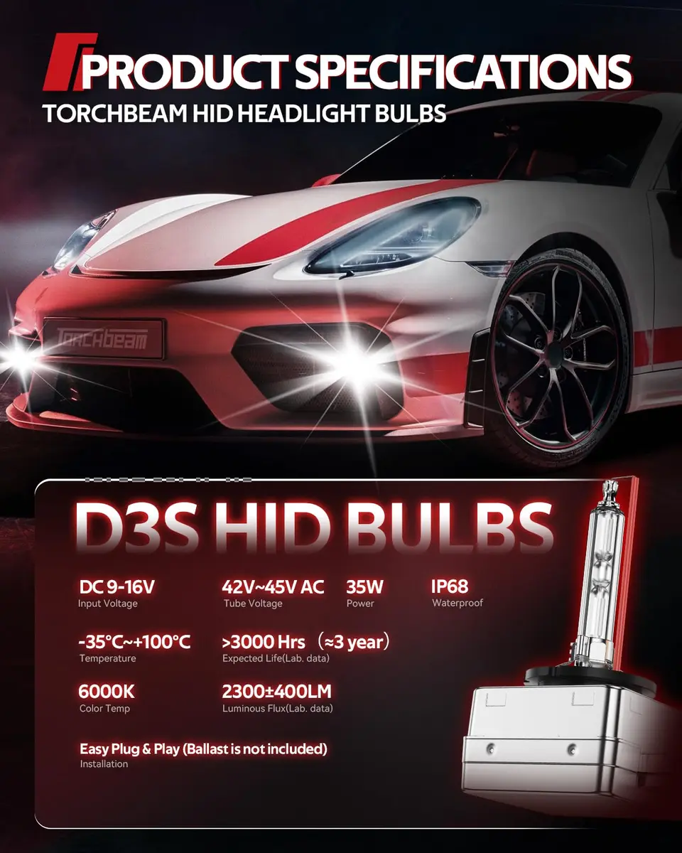 Torchbeam D3S HID Headlight Bulbs 6000K Cool White 35W 3800 Lumens Pack of 2 | Direct HID Assembly Replacement - view 2
