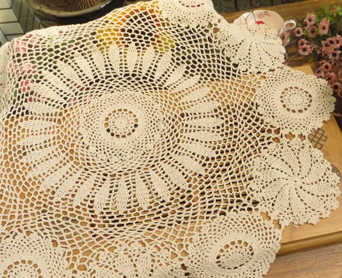 Hetao Handmade Crochet Round Tablecloth Doilies Lace Table Covers Beige 35 Inch | Elegant Lace Design for Home & Weddings - view 7