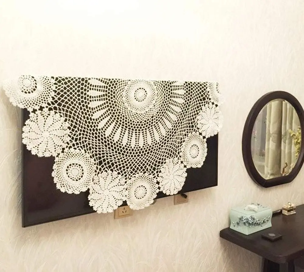 Hetao Handmade Crochet Round Tablecloth Doilies Lace Table Covers Beige 35 Inch | Elegant Lace Design for Home & Weddings - view 4